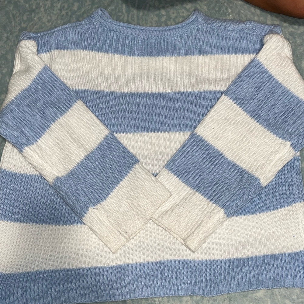 Blue and White Striped Women's Sweater